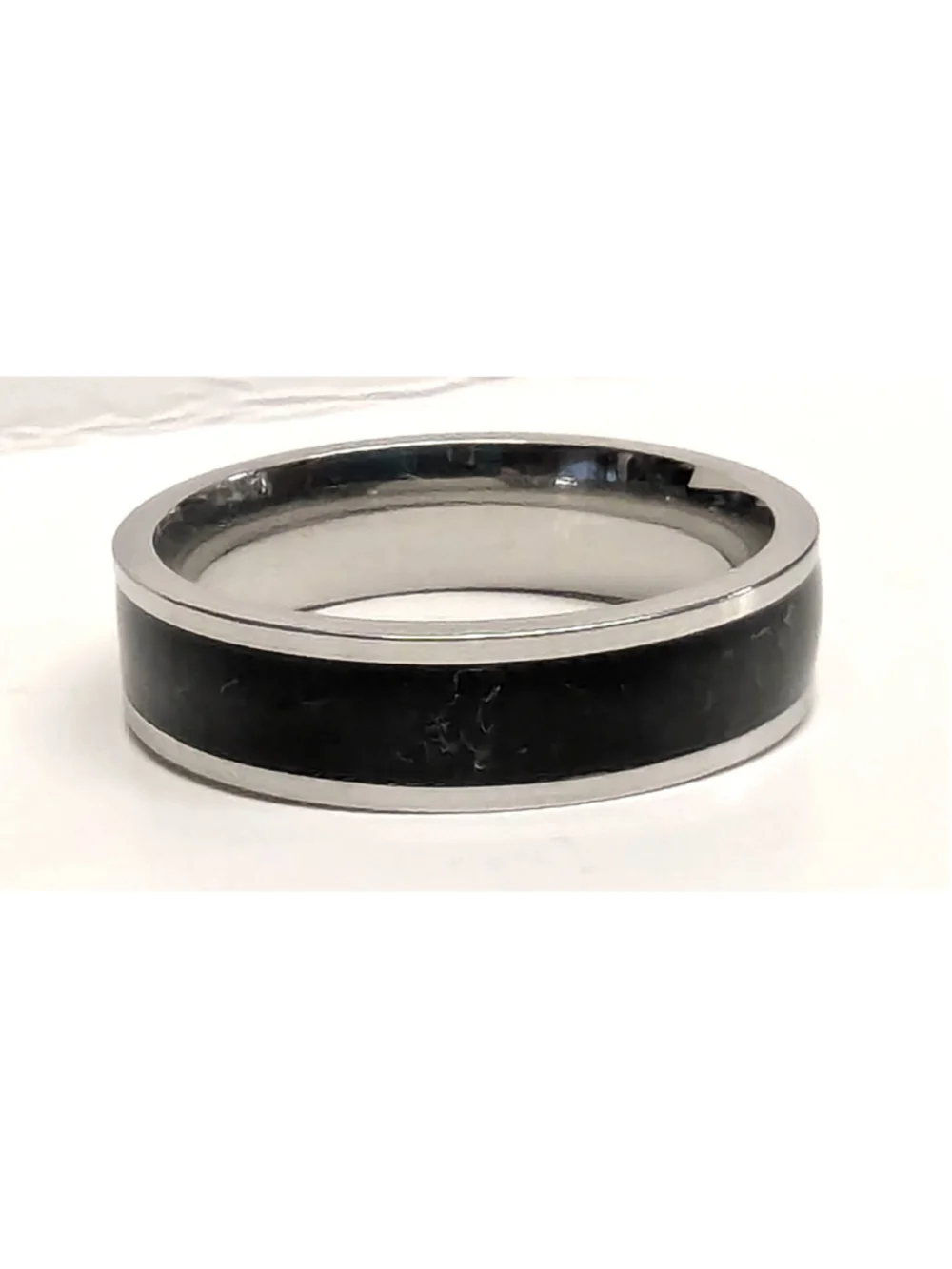 New Stainless Steel Black Enamel Silver Tone Band Ring Plus Size 11 Mens Womens